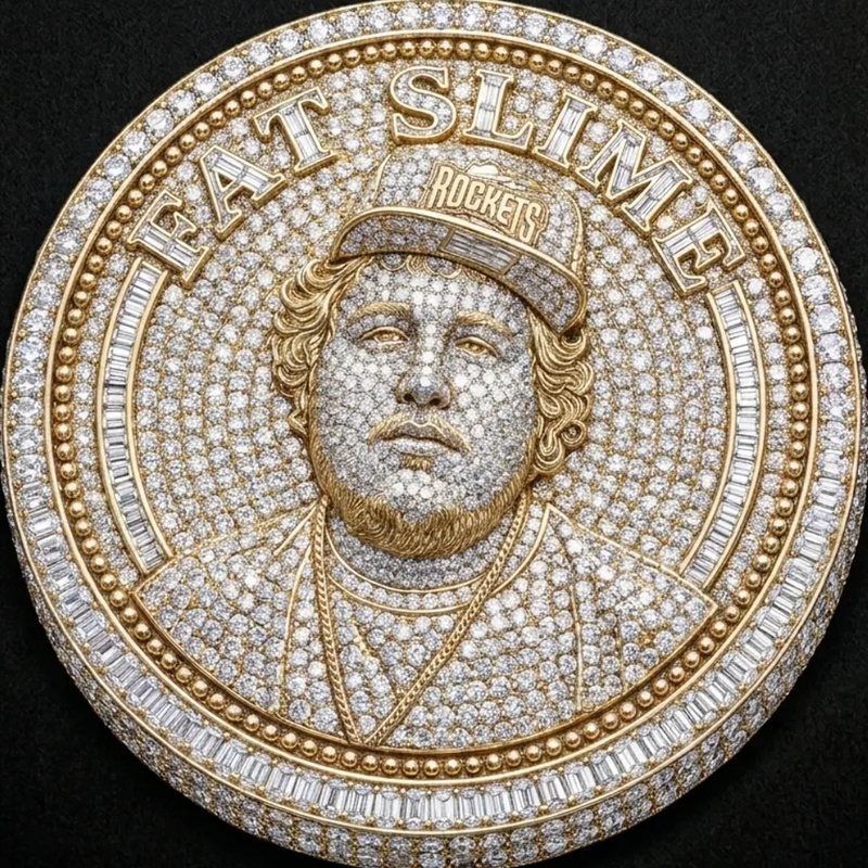 the rich side: fat $lime's face in a rockets cap, iced out in gold and diamonds